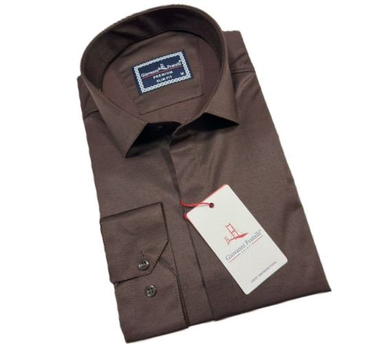 Slim Fit Long Sleeve Straight Satin Shirt 3GMK317045014