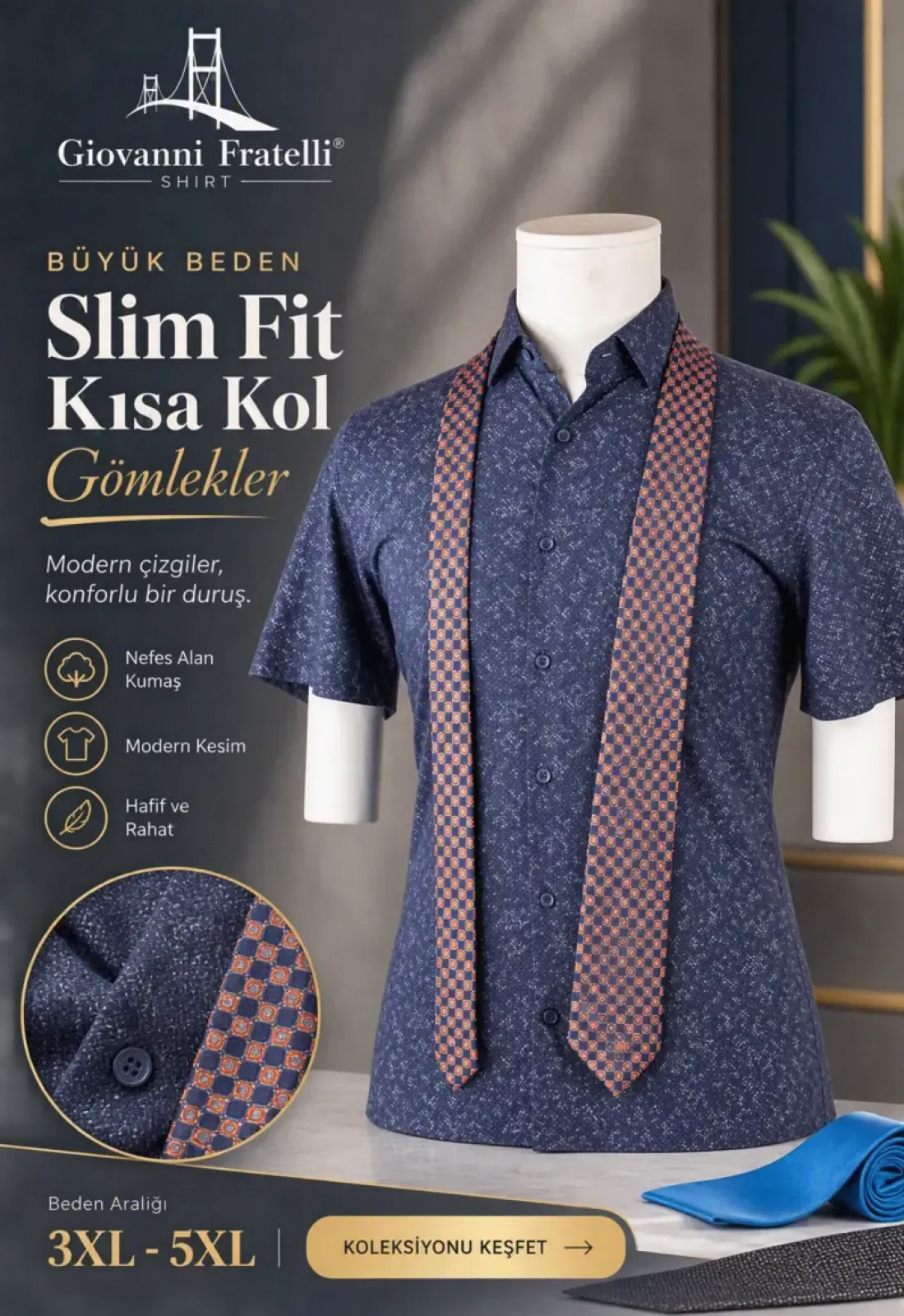 Büyük Beden Slim Fit Kısa Kol Gömlek