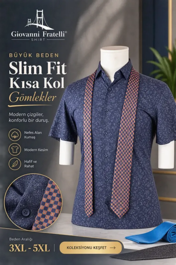 Erkek Büyük Beden Slim Fit Kısa Kol Gömlek Modelleri