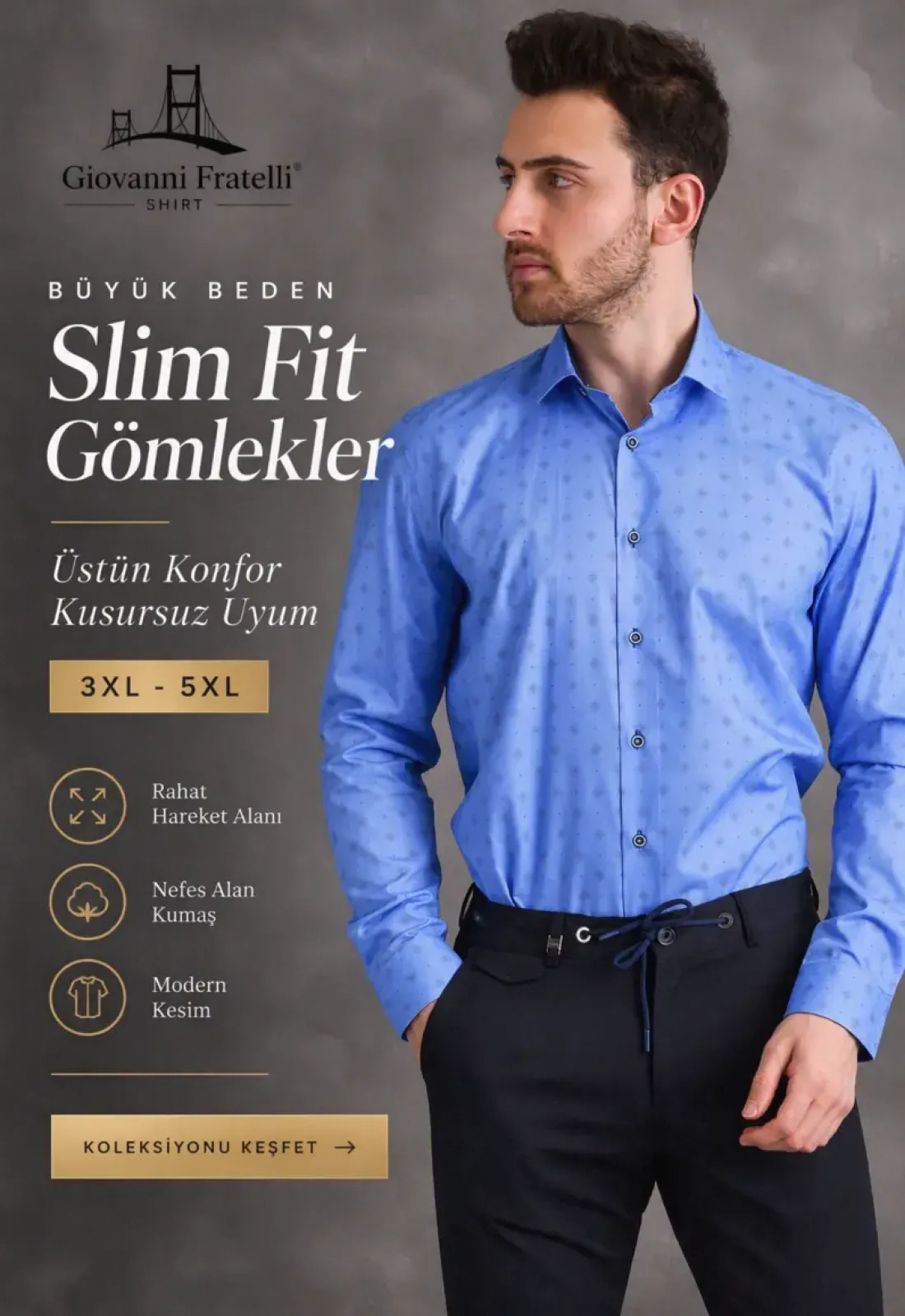 Büyük Beden Slim Fit Uzun Kol Gömlek