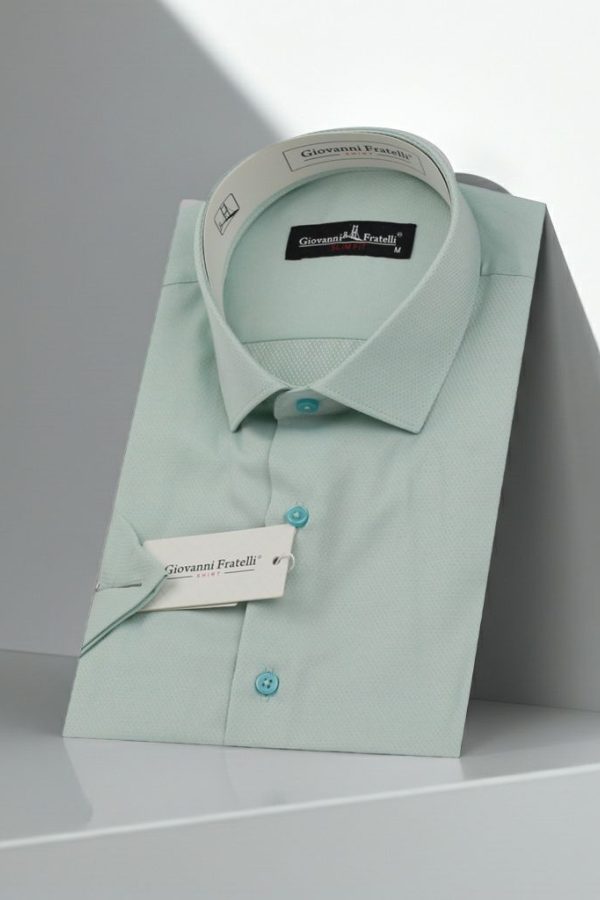 Slim Fit Kısa Kol Armürlü Jakar Erkek Gömlek 3GMK330123004