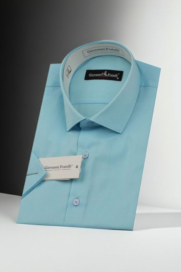 Slim Fit Kısa Kol Armürlü Jakar Erkek Gömlek 3GMK330123009