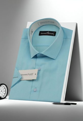 Slim Fit Kısa Kol Armürlü Jakar Erkek Gömlek 3GMK330123009