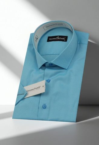 Slim Fit Kısa Kol Armürlü Jakar Erkek Gömlek 3GMK330123011