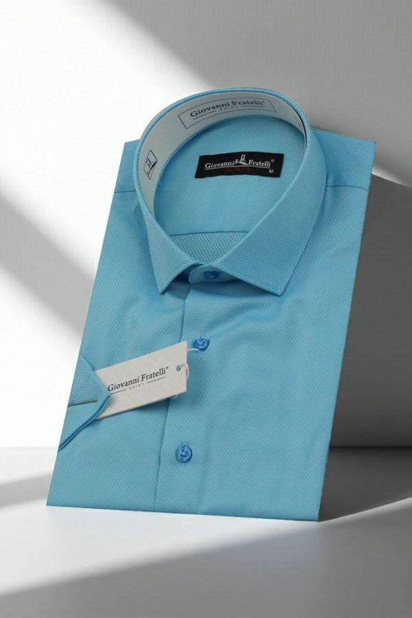 Slim Fit Kısa Kol Armürlü Jakar Erkek Gömlek 3GMK330123011