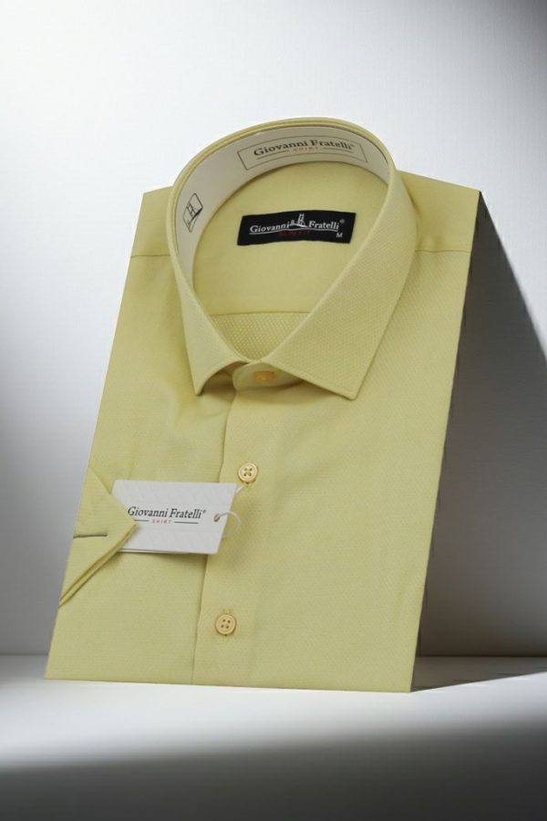 Slim Fit Kısa Kol Armürlü Jakar Erkek Gömlek 3GMK330123012