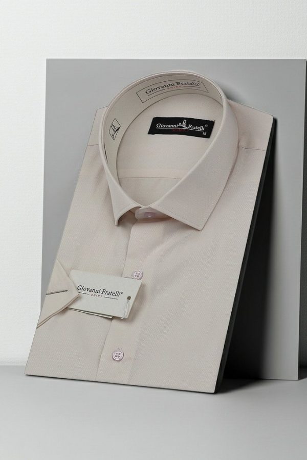Slim Fit Kısa Kol Armürlü Jakar Erkek Gömlek 3GMK340124004