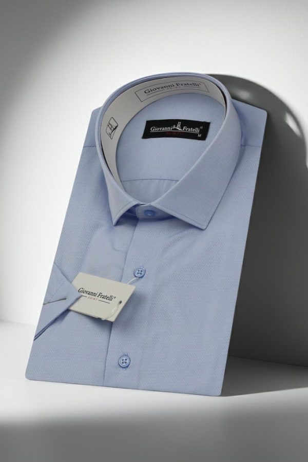 Slim Fit Kısa Kol Armürlü Jakar Erkek Gömlek 3GMK340124007