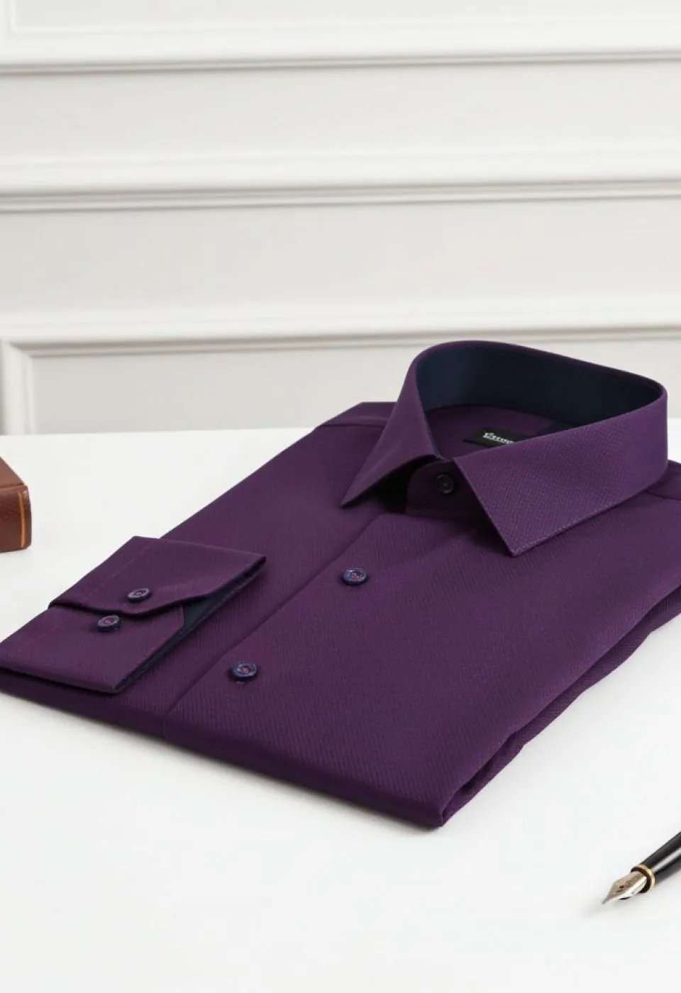 Slim Fit Uzun Kol DÜz Renk Diagonal Dokuma Lüks Erkek Gömlek 3GMK310153010
