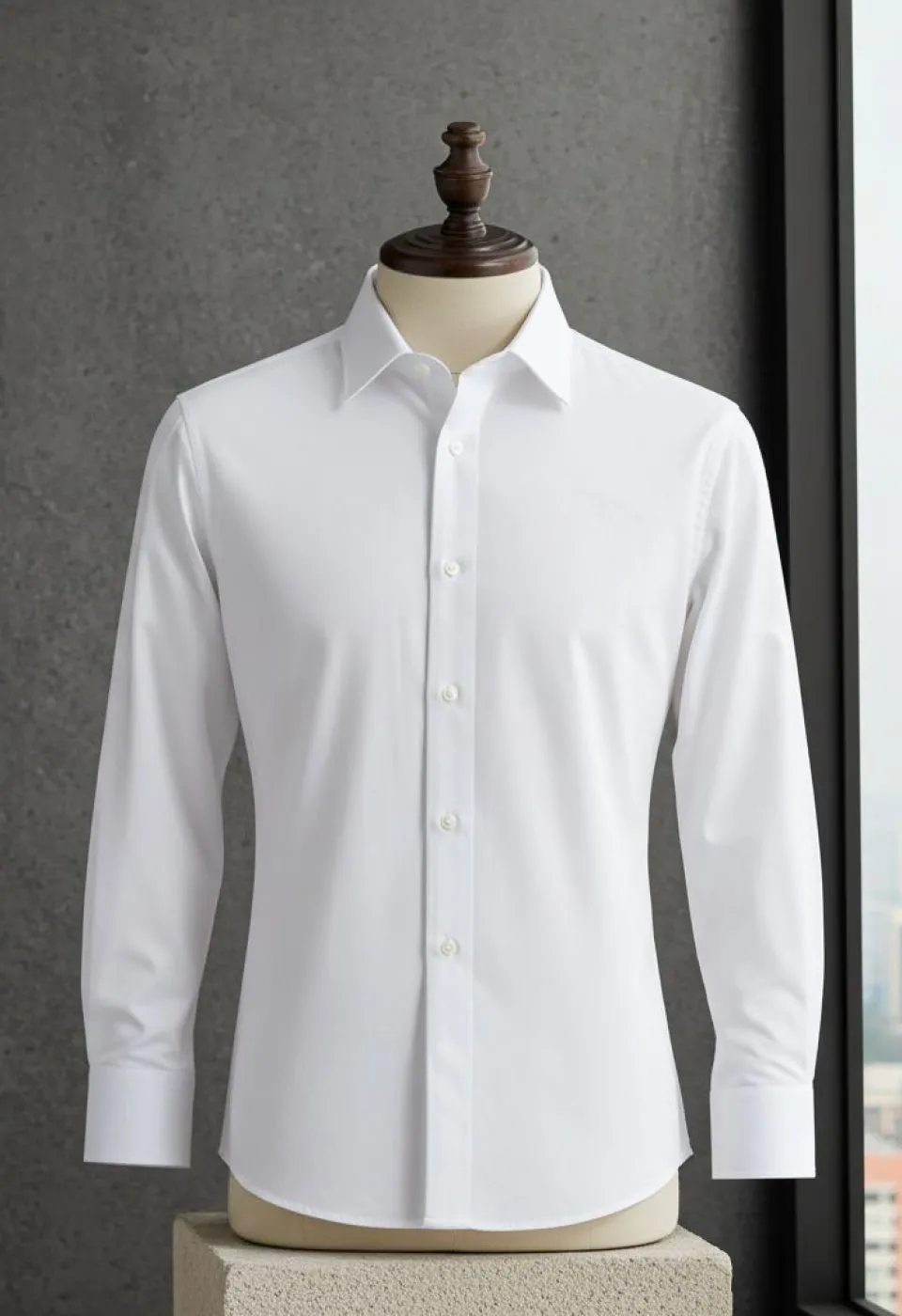 Beyaz Slim Fit Düz Renk Kol Düğmeli Erkek Gömlek 3GMK370300BYZ