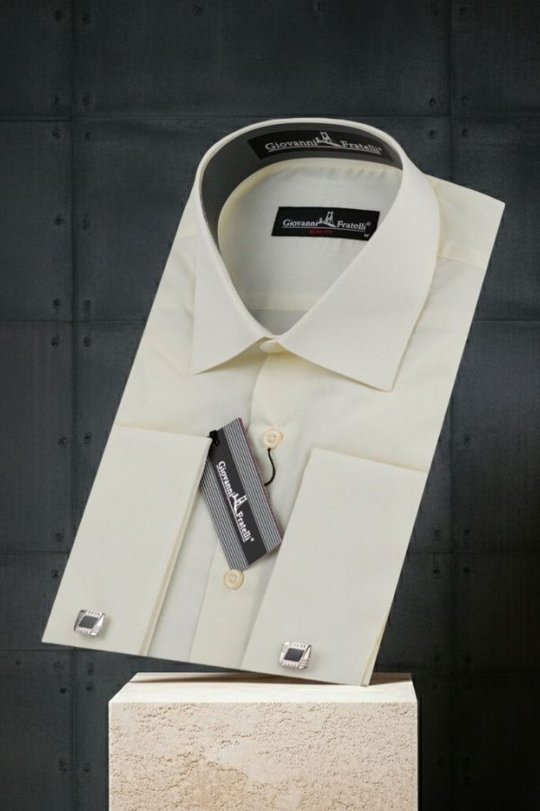Şampanya Slim Fit Düz Renk Kol Düğmeli Erkek Gömlek 3GMK370300SAM
