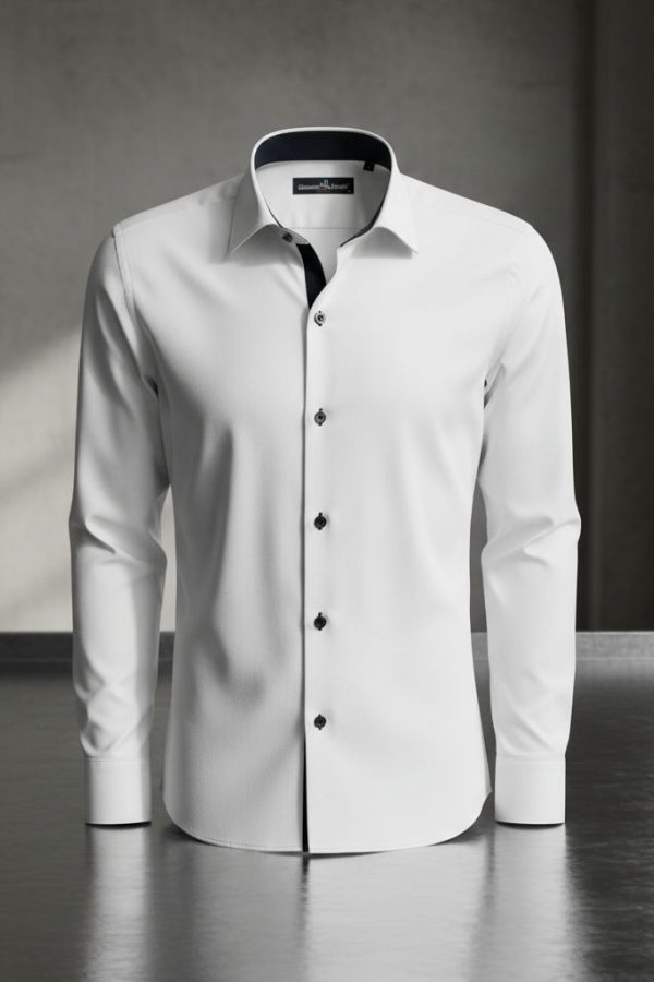 Beyaz Slim Fit Uzun Kol Düz Renk Mini Yaka Erkek Gömlek 3GMK310309BYZ
