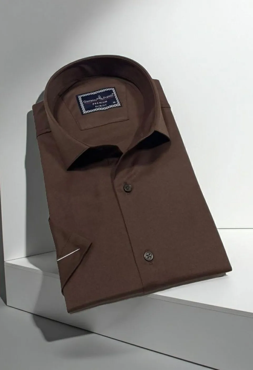 Slim Fit Kısa Kol Düz Renk Saten Erkek Gömlek 3GMK323030015