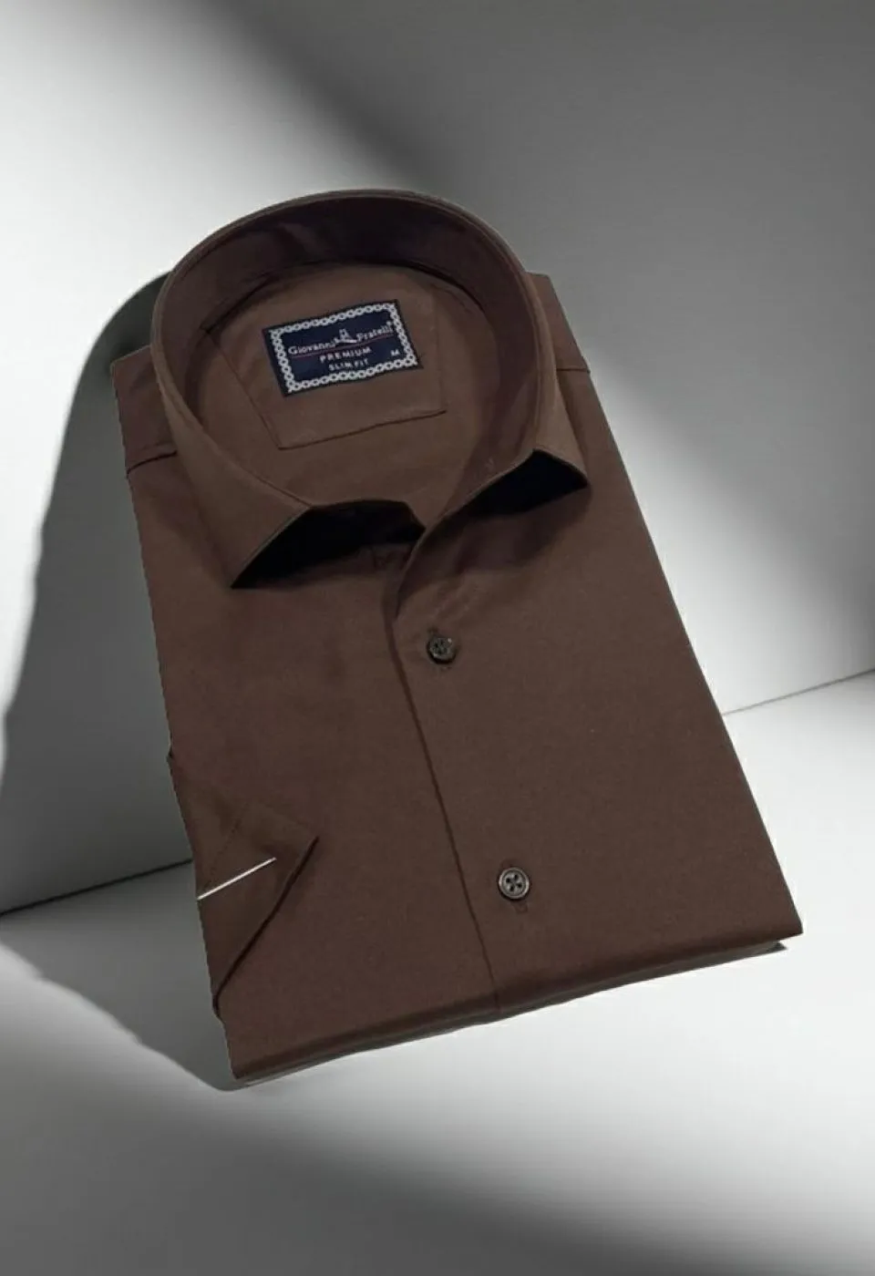 Slim Fit Kısa Kol Düz Renk Saten Erkek Gömlek 3GMK323030015