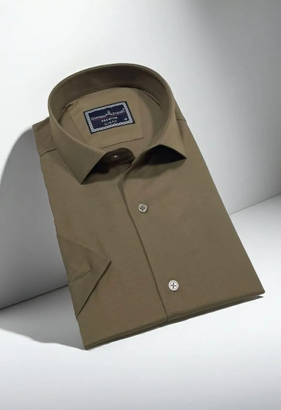 Slim Fit Kısa Kol Düz Renk Saten Erkek Gömlek 3GMK323030017