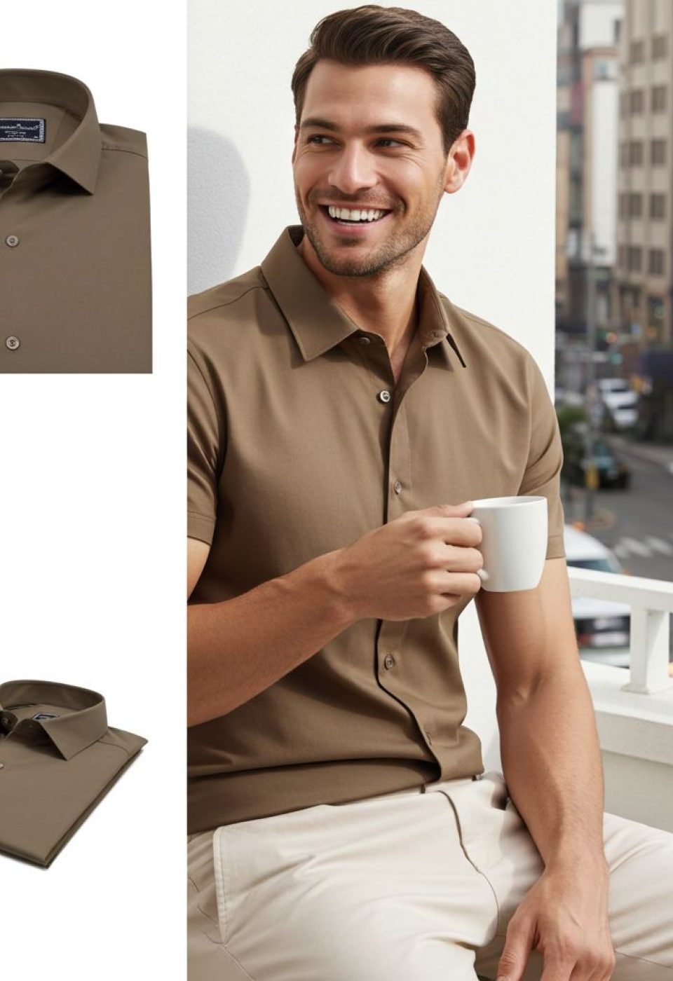 Slim Fit Kısa Kol Düz Renk Saten Erkek Gömlek 3GMK323030017