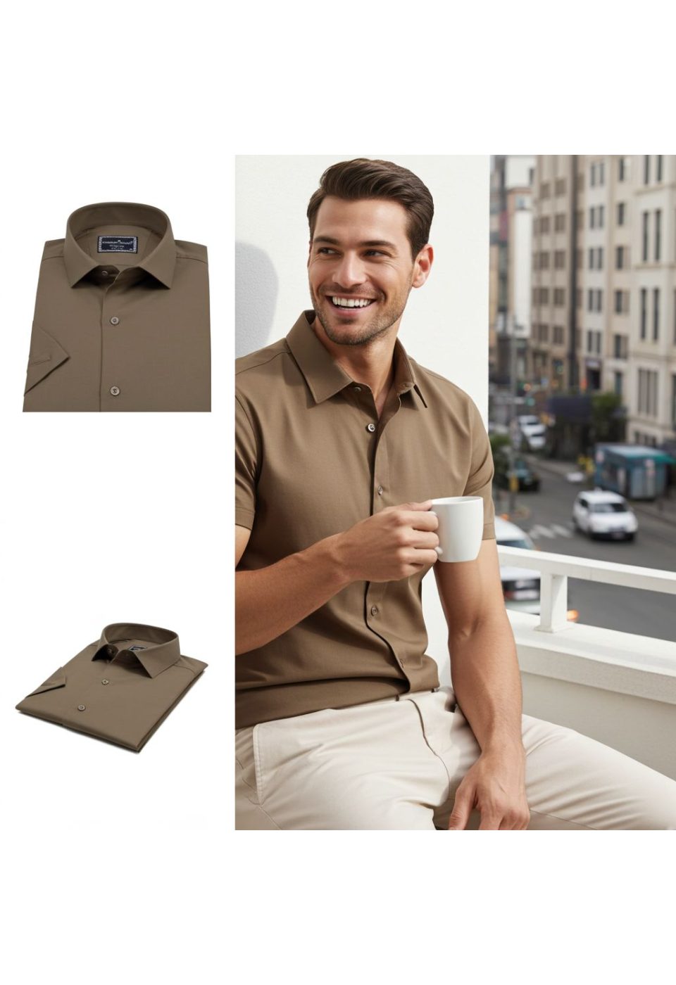 Slim Fit Kısa Kol Düz Renk Saten Erkek Gömlek 3GMK323030017 - Giovanni Fratelli