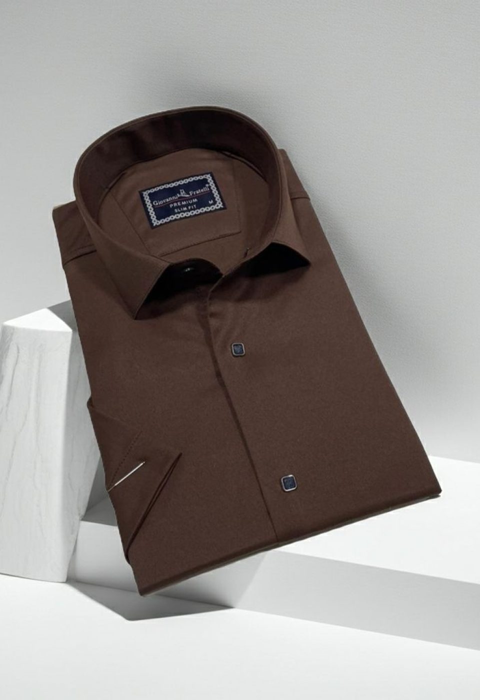 Slim Fit Kısa Kol Düz Renk Saten Erkek Gömlek 3GMK323031013 - Giovanni Fratelli