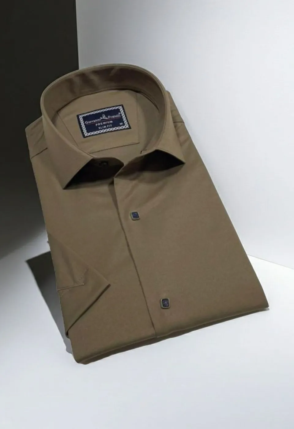 Slim Fit Kısa Kol Düz Renk Saten Erkek Gömlek 3GMK323031015