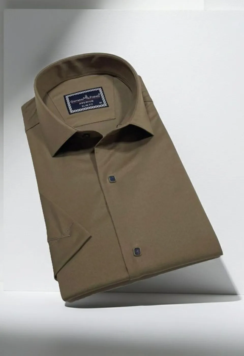 Slim Fit Kısa Kol Düz Renk Saten Erkek Gömlek 3GMK323031015