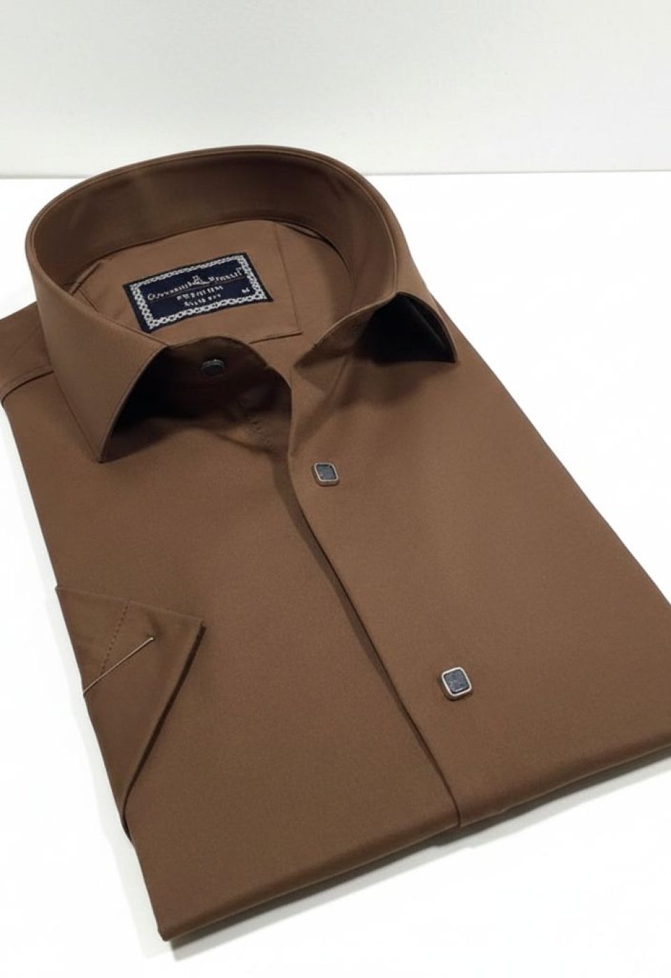 Slim Fit Kısa Kol Düz Renk Saten Erkek Gömlek 3GMK323031017