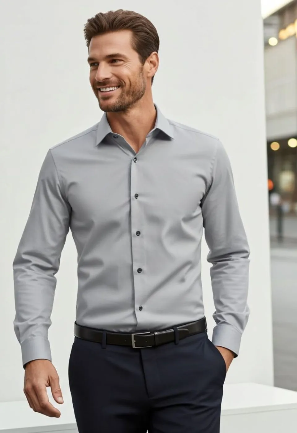 Slim Fit Uzun Kol Düz Renk Saten Erkek Gömlek 3GMK313031019