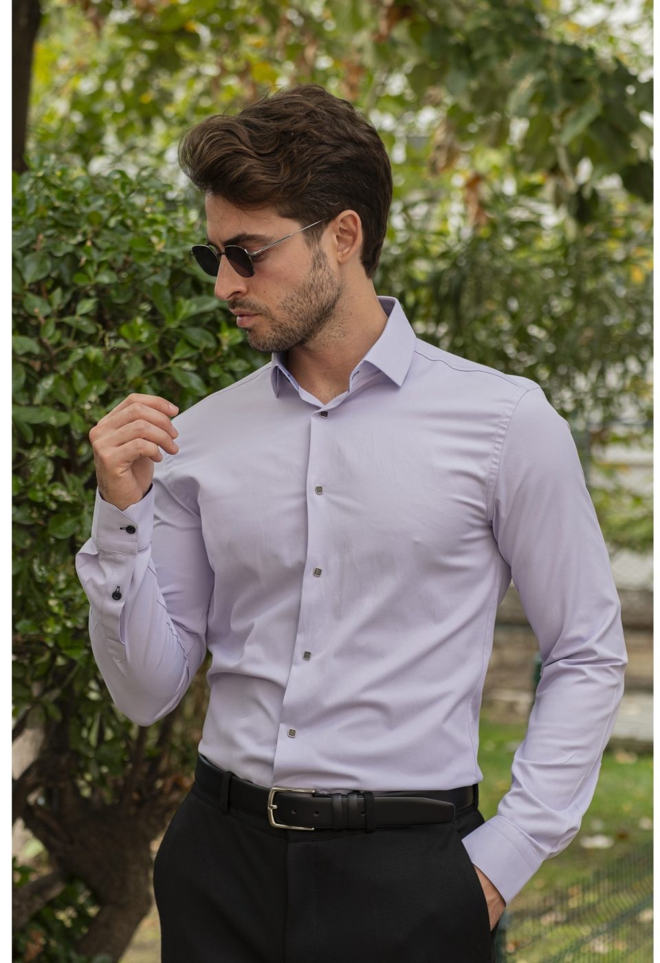 Slim Fit Uzun Kol Düz Renk Saten Erkek Gömlek 3GMK313033009 - Giovanni Fratelli