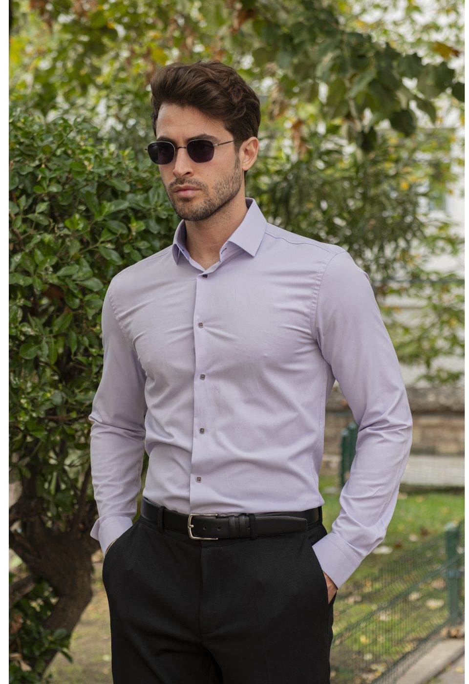 Slim Fit Uzun Kol Düz Renk Saten Erkek Gömlek 3GMK313033009 - Giovanni Fratelli