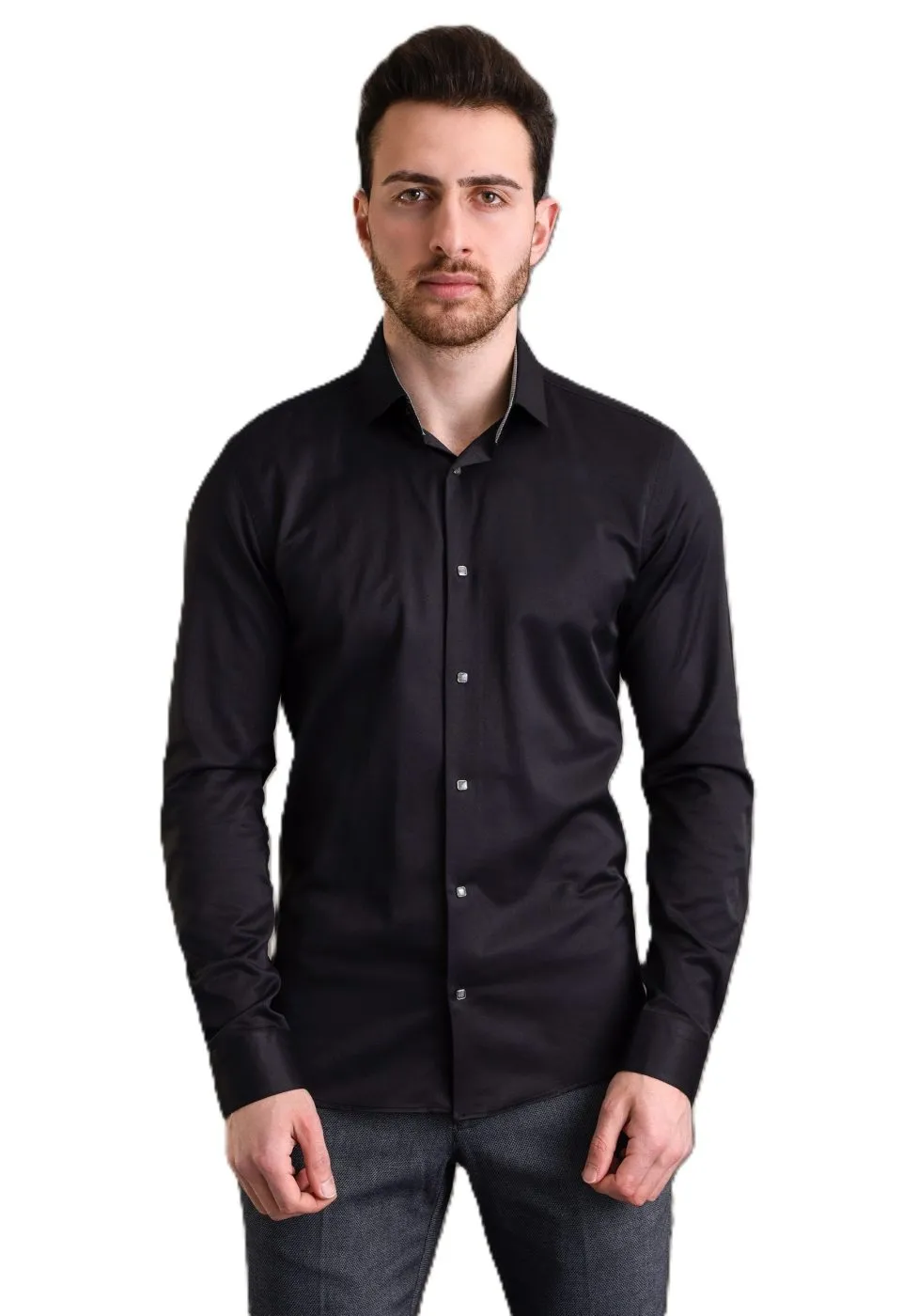 Slim Fit Uzun Kol Düz Renk Saten Erkek Gömlek 3GMK313033030