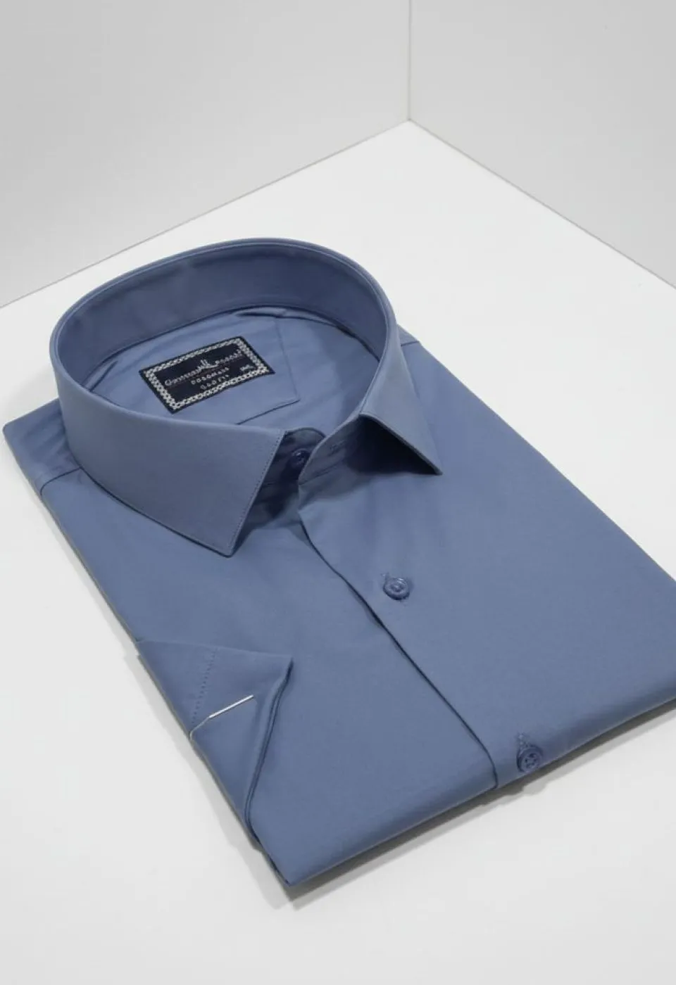 Büyük Beden Slim Fit Kısa Kol Düz Renk Erkek Gömlek 4GMK313036008