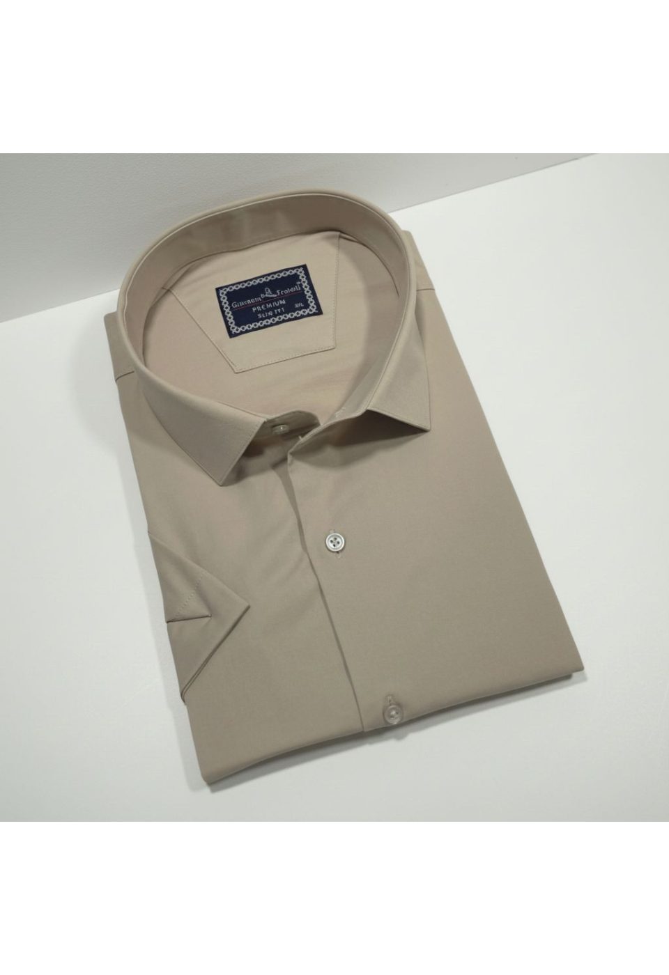 3036 BT CR K SATIN 015 Büyük Beden Slim Fit Kısa Kol Düz Renk Erkek Gömlek 4GMK313036015 - Giovanni Fratelli