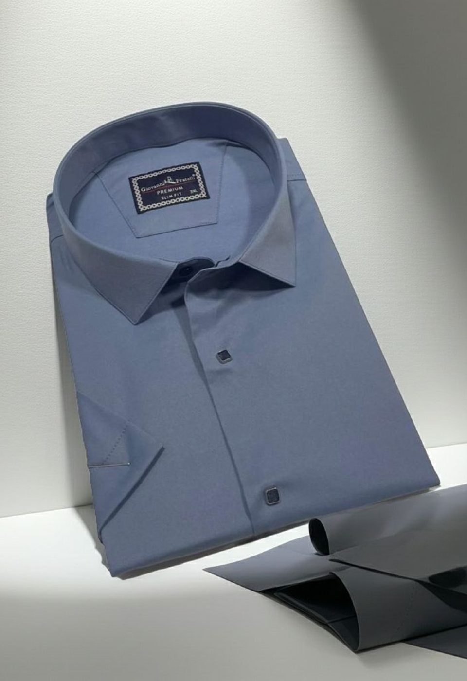 Büyük Beden Slim Fit Kısa Kol Düz Renk Erkek Gömlek 4GMK323037012