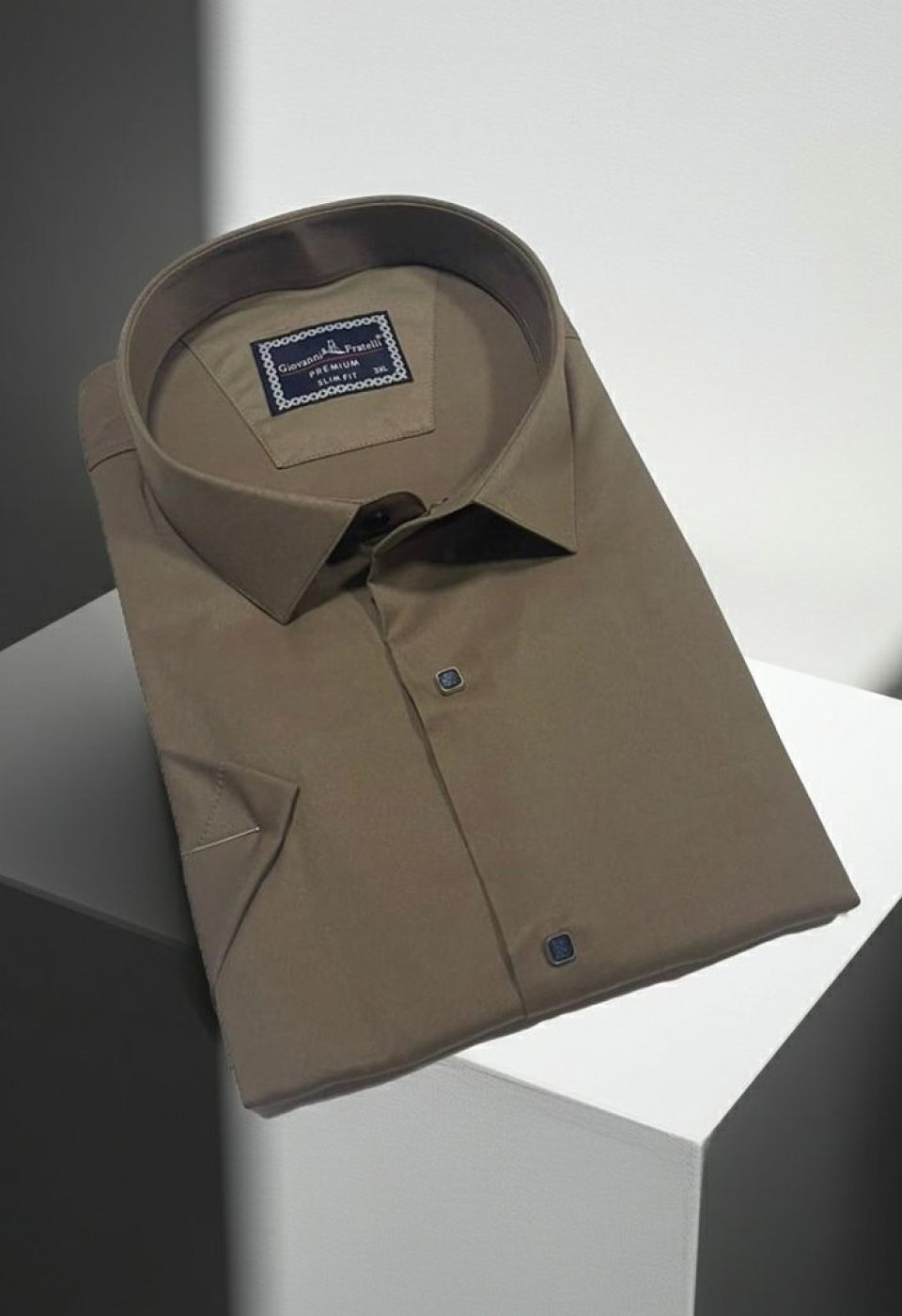Büyük Beden Slim Fit Kısa Kol Düz Renk Erkek Gömlek 4GMK323037016