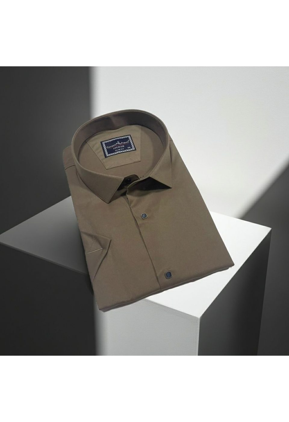 3037 BT CR K SATIN 016 Büyük Beden Slim Fit Kısa Kol Düz Renk Erkek Gömlek 4GMK323037016 - Giovanni Fratelli