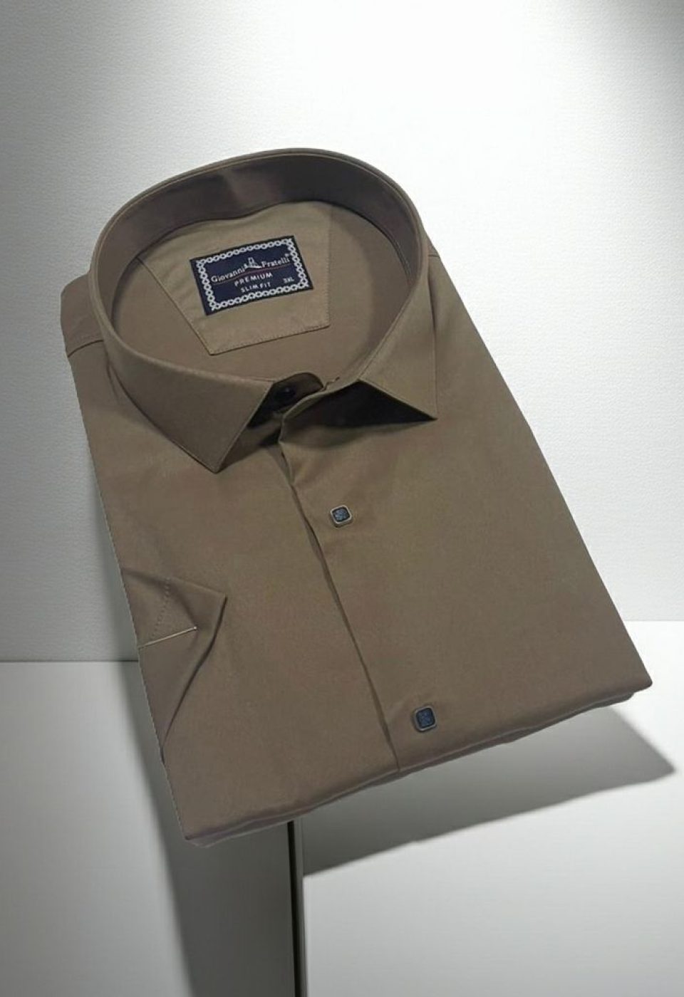 3037 BT CR K SATIN 016 Büyük Beden Slim Fit Kısa Kol Düz Renk Erkek Gömlek 4GMK323037016 - Giovanni Fratelli