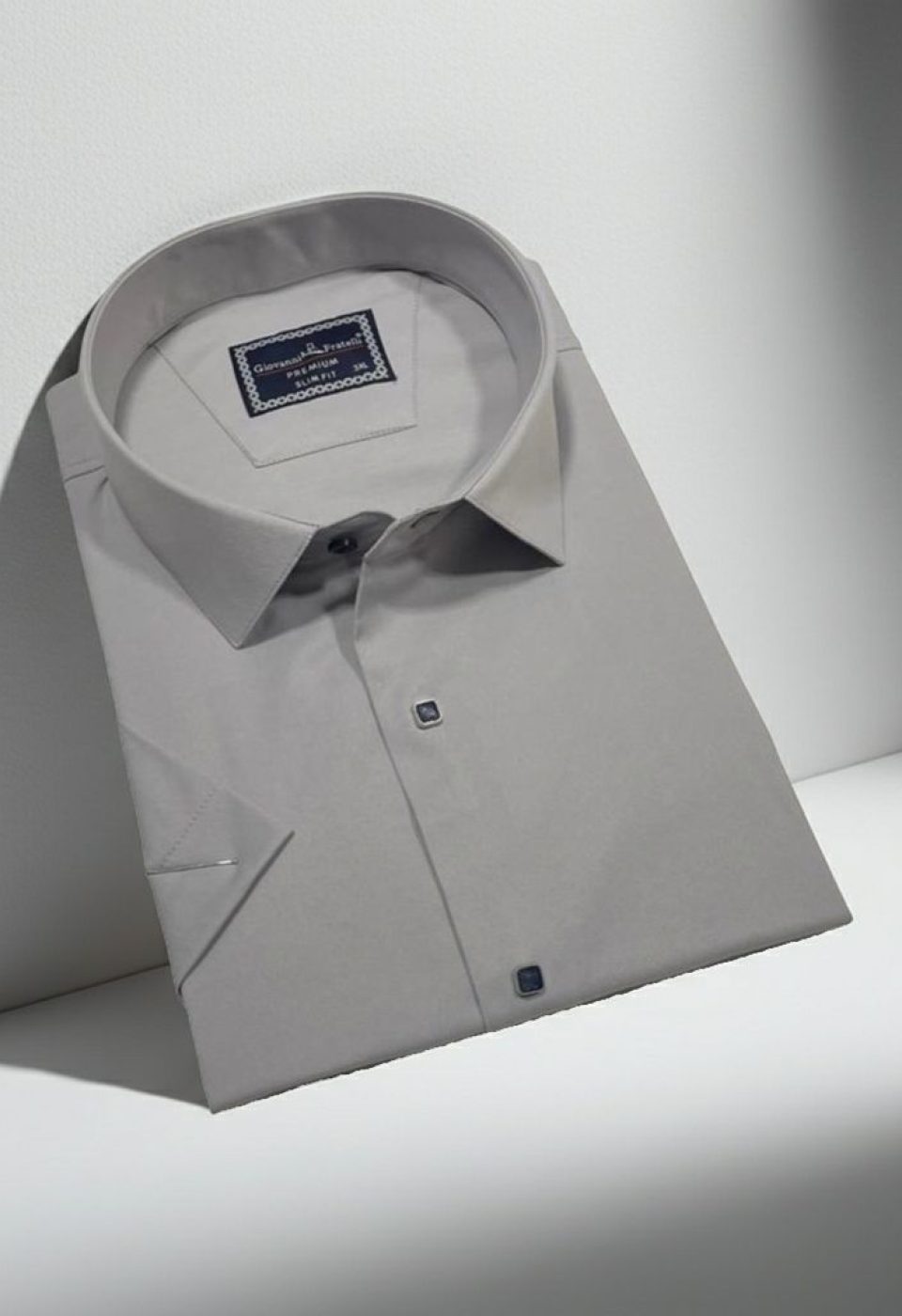 3037 BT CR K SATIN 018 Büyük Beden Slim Fit Kısa Kol Düz Renk Erkek Gömlek 4GMK323037018 - Giovanni Fratelli