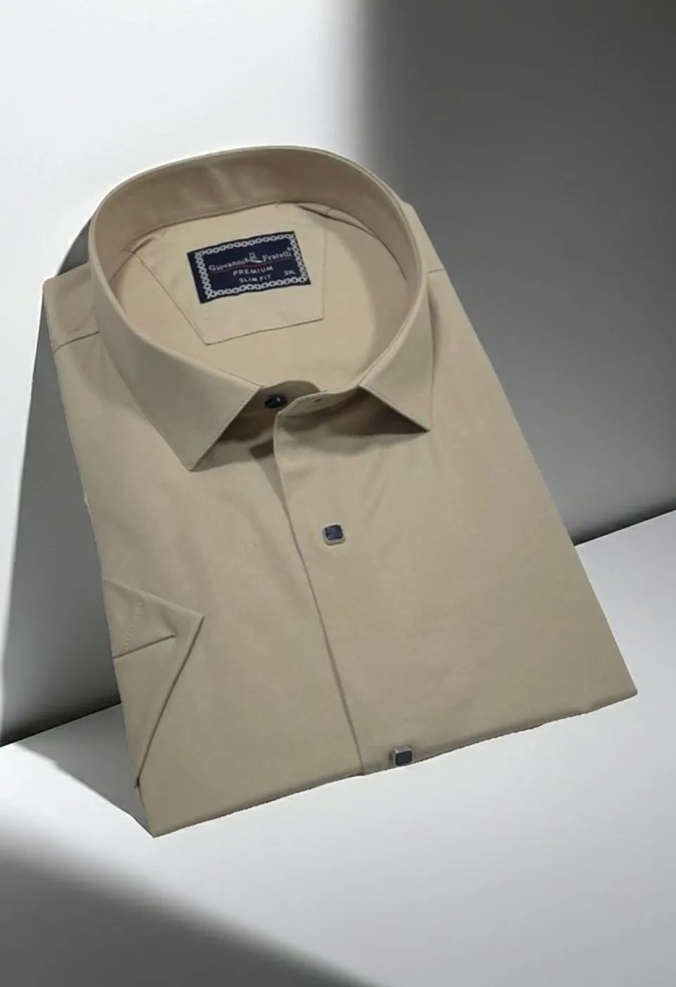 Büyük Beden Slim Fit Kısa Kol Düz Renk Erkek Gömlek 4GMK323037019