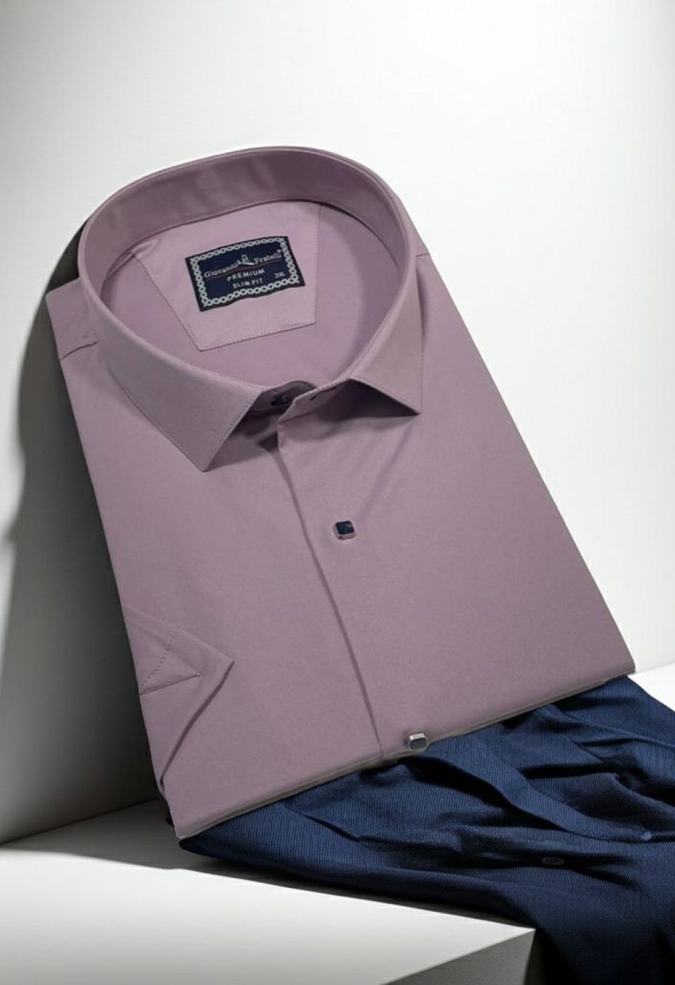 Büyük Beden Slim Fit Kısa Kol Düz Renk Erkek Gömlek 4GMK323037020