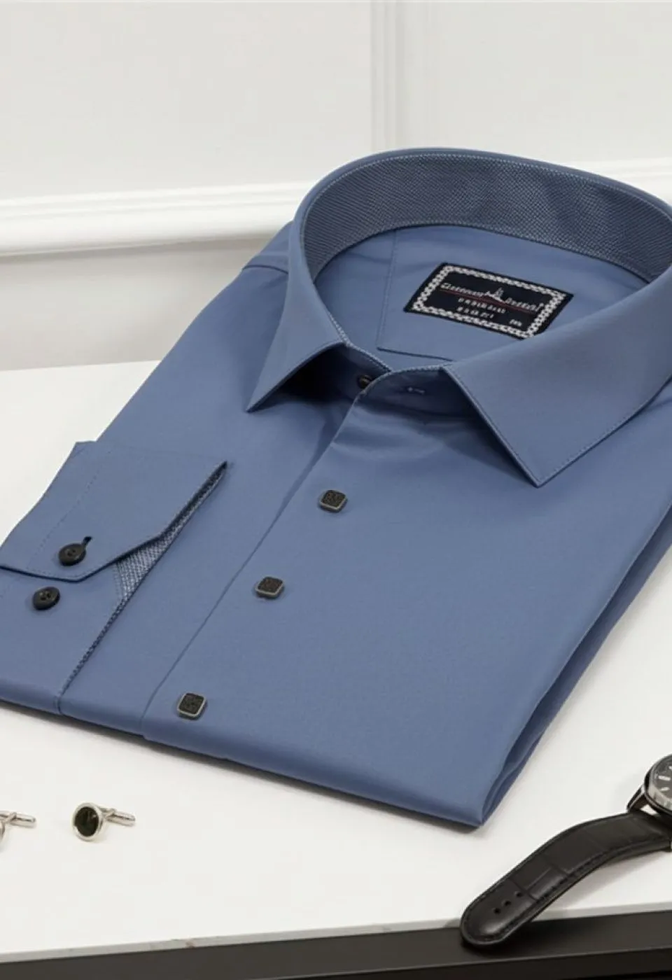 Büyük Beden Slim Fit Uzun Kol Düz Renk Saten Erkek Gömlek 4GMK313037018