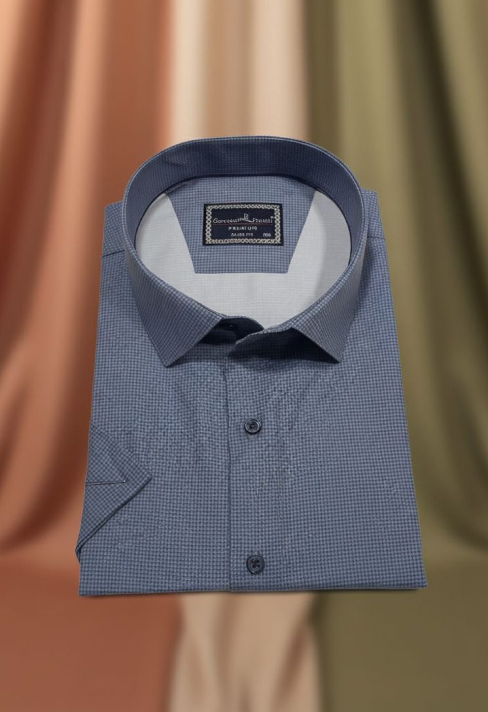 Büyük Beden Slim Fit Kısa Kol Desenli Saten Renk Erkek Gömlek 4GMK313065001 - Giovanni Fratelli