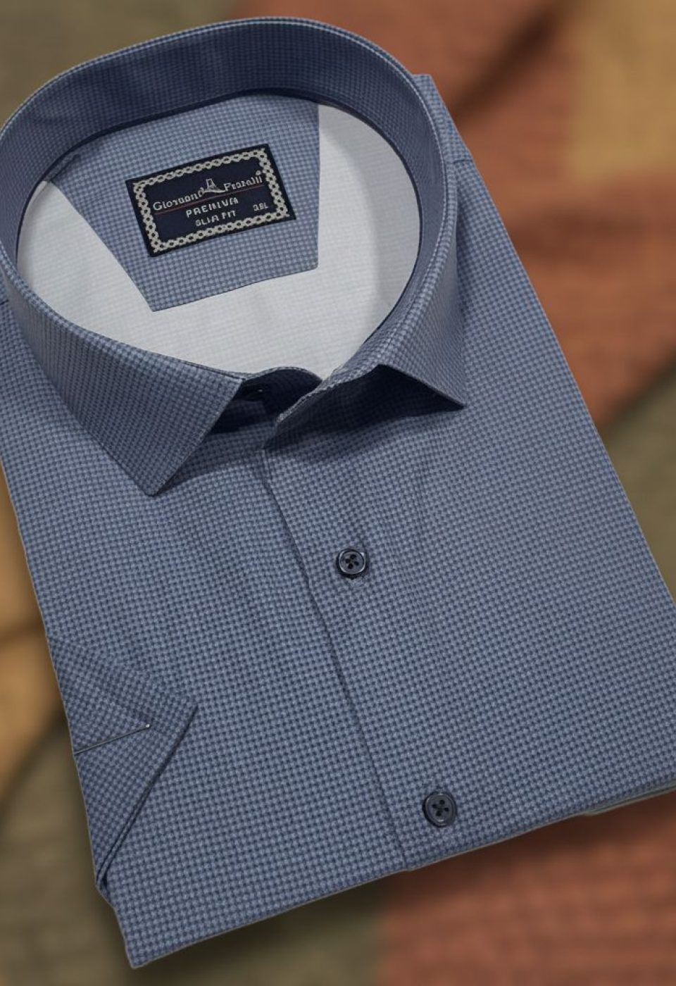 Büyük Beden Slim Fit Kısa Kol Desenli Saten Renk Erkek Gömlek 4GMK313065001