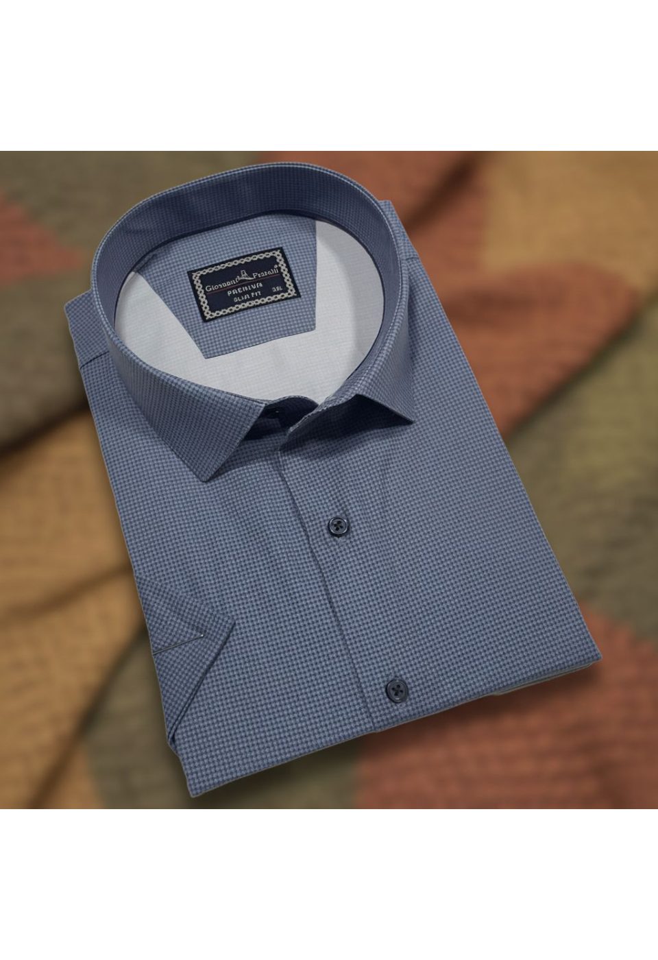 Büyük Beden Slim Fit Kısa Kol Desenli Saten Renk Erkek Gömlek 4GMK313065001 - Giovanni Fratelli