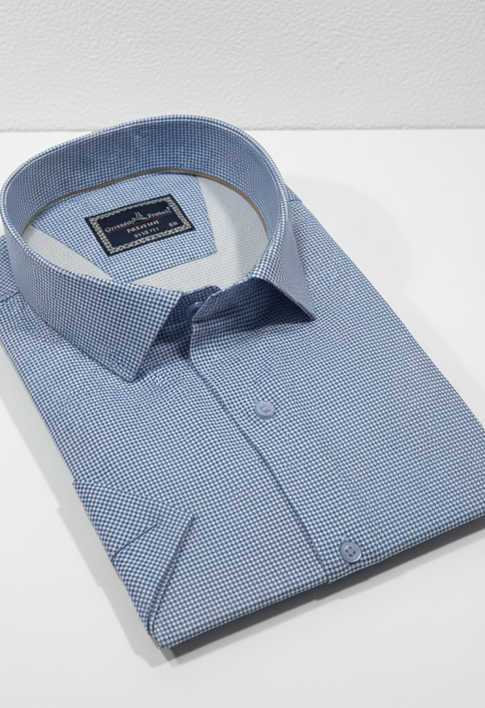 Büyük Beden Slim Fit Kısa Kol Desenli Saten Renk Erkek Gömlek 4GMK313065002