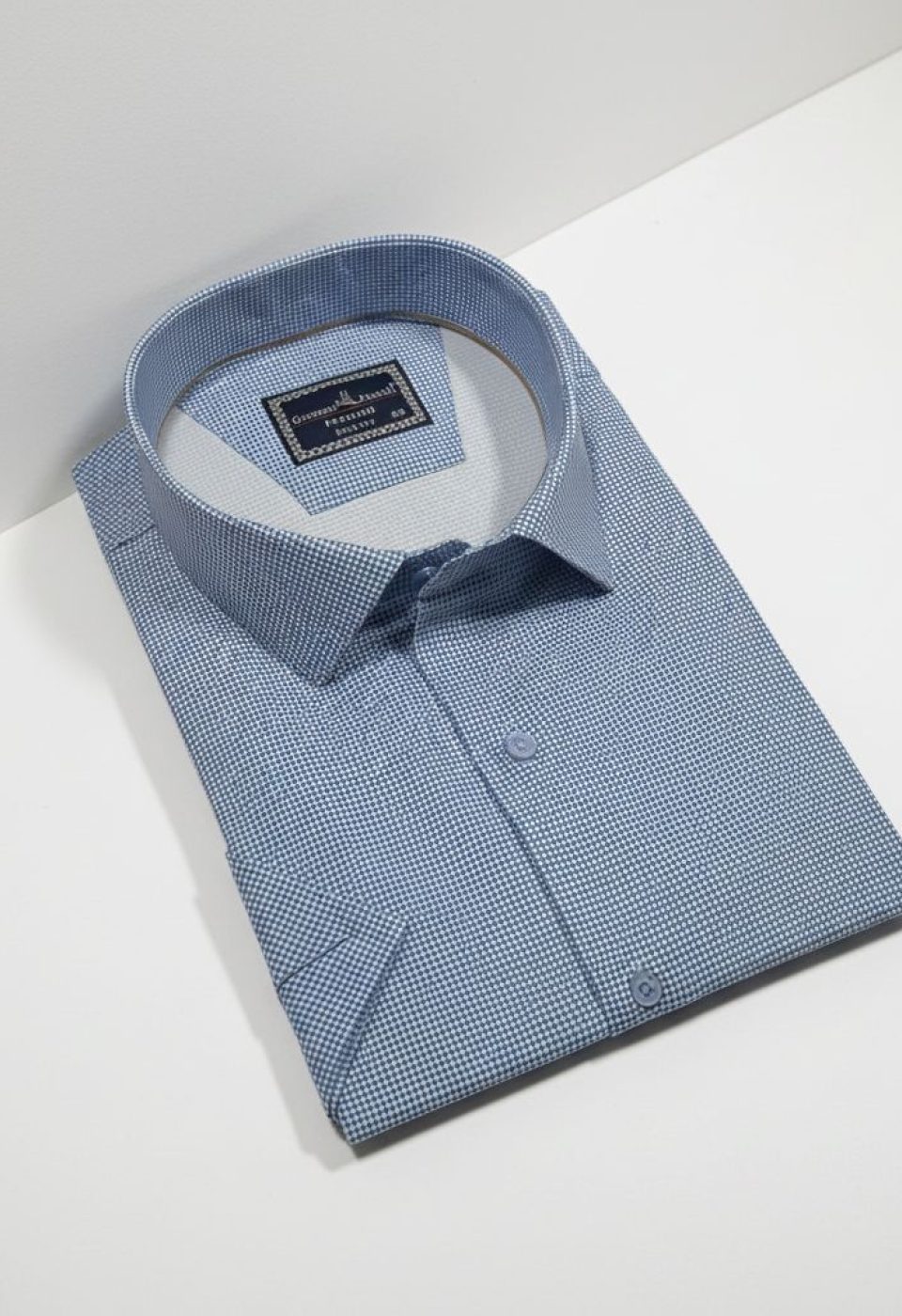 Büyük Beden Slim Fit Kısa Kol Desenli Saten Renk Erkek Gömlek 4GMK313065002