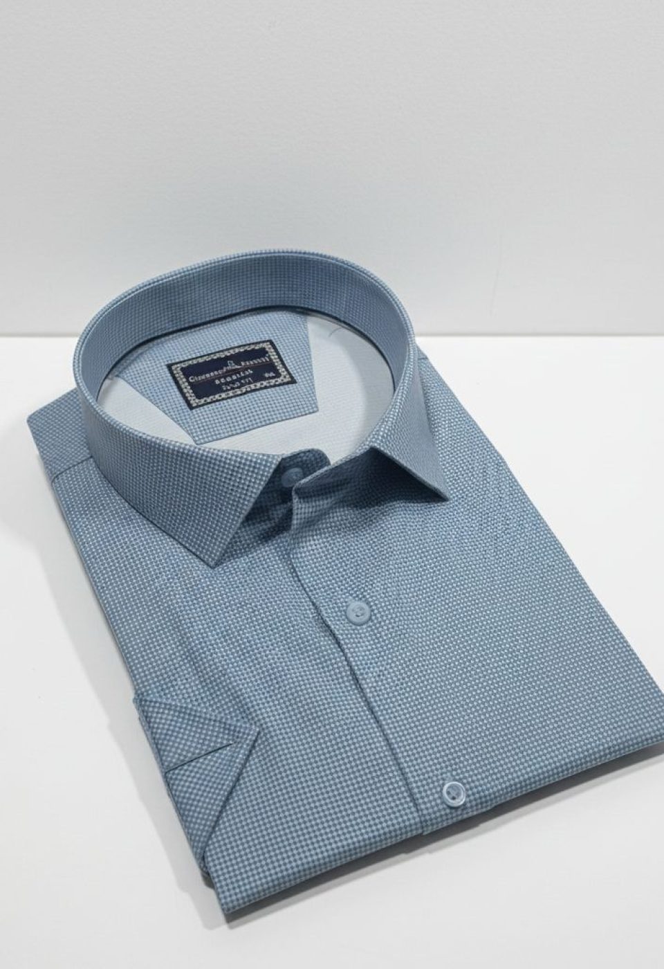 Büyük Beden Slim Fit Kısa Kol Desenli Saten Renk Erkek Gömlek 4GMK313065003