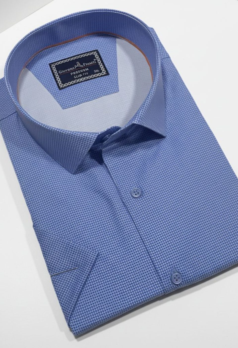 Büyük Beden Slim Fit Kısa Kol Desenli Saten Renk Erkek Gömlek 4GMK313065004