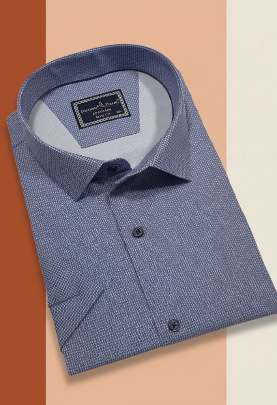 Büyük Beden Slim Fit Kısa Kol Desenli Saten Renk Erkek Gömlek 4GMK313065005