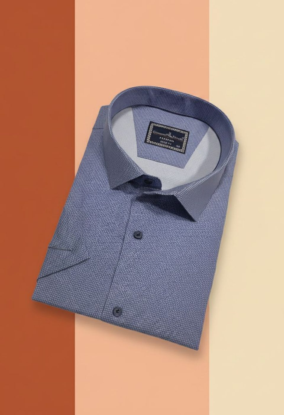 Büyük Beden Slim Fit Kısa Kol Desenli Saten Renk Erkek Gömlek 4GMK313065005
