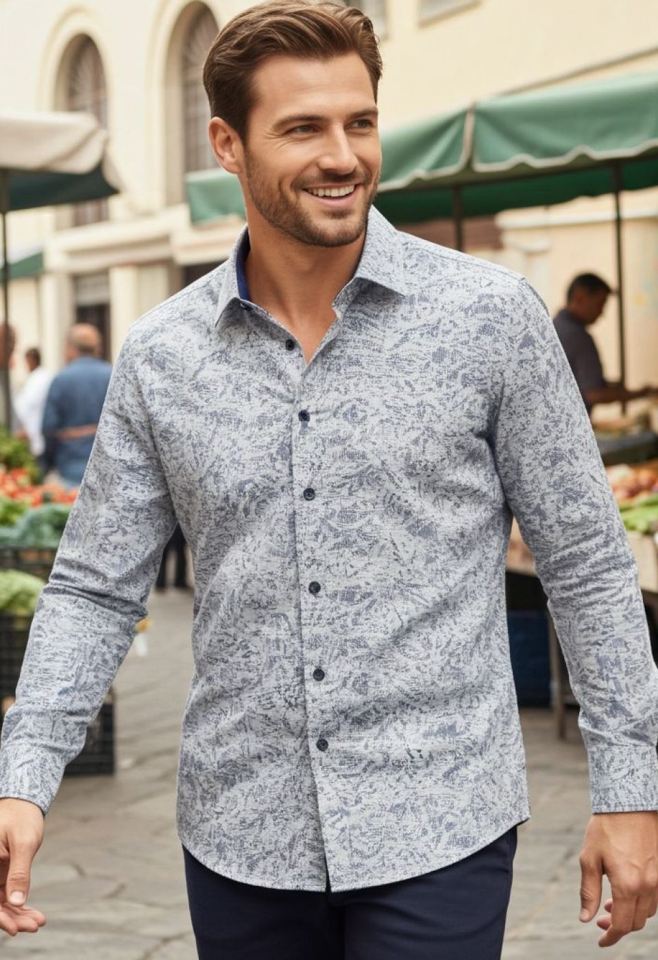 Slim Fit Uzun Kol Desenli Erkek Gömlek 3GMK314104001 - Giovanni Fratelli