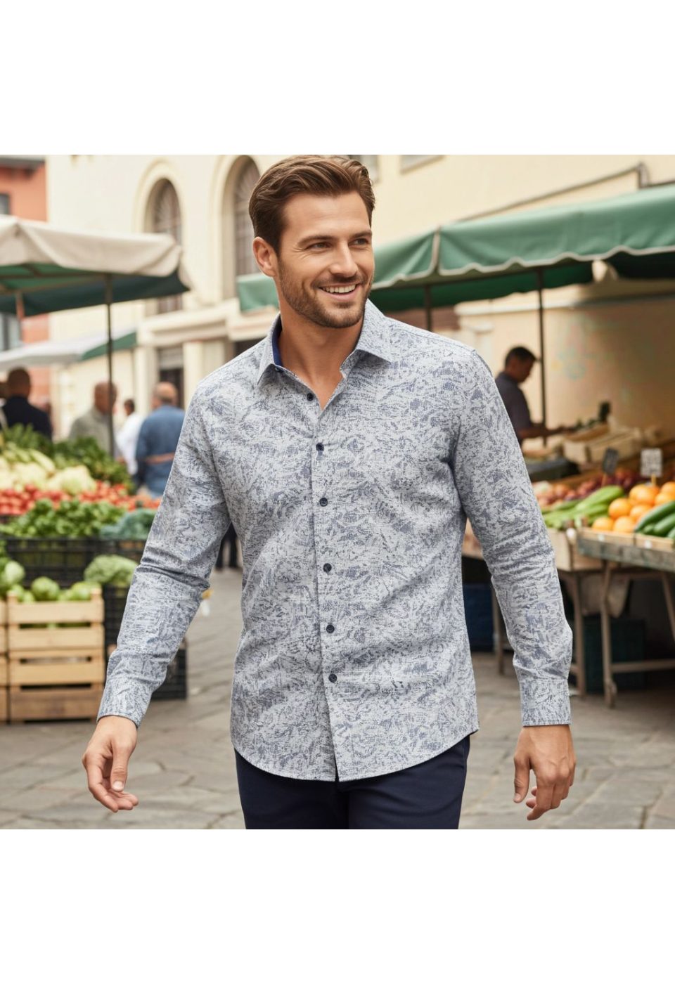 Slim Fit Uzun Kol Desenli Erkek Gömlek 3GMK314104001 - Giovanni Fratelli